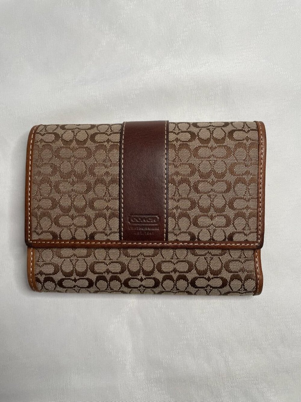 Vintage Coach Trifold Brown Monogram Canvas & Leather Wallet